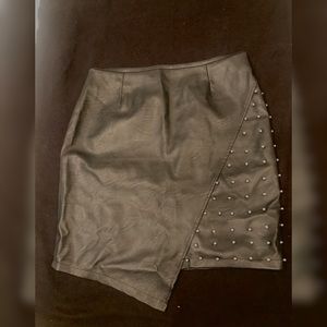 Asymmetrical Studded Boohoo Faux Leather Skirt